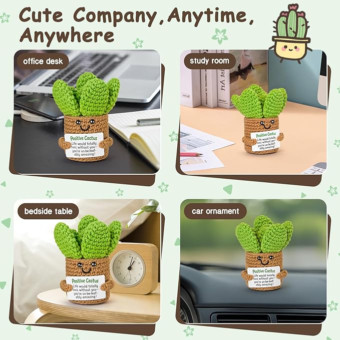 Emotional Support Crochet, Positive Crochet Cactus, Encouragement Gifts for Women Men Birthday Christmas Self Care Friends Coworkers Relaxation Gift Desk Home Fall Decor Inspirational Support