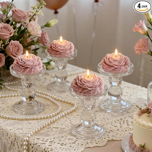 4 Pack Peony Flower Shaped Decorative Scented Candles, Floral Aromatherapy Decor for Wedding Bridal Shower, Dessert & Flower Cake Table, Birthday Gifts for Women Mom Wife (Dust Pink)