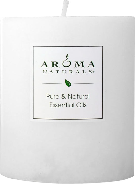 Aroma Naturals Patchouli and Frankincense Essential Oil White Scented Pillar Candle, Meditation, 3 inch x 3.5 inch