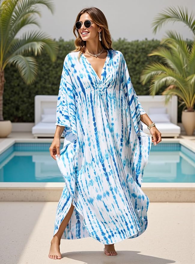Mumu Dresses for Women Plus Size, Bohemian Kaftan Beach Cover Up Long Maxi Nightgown Soft Loungewear