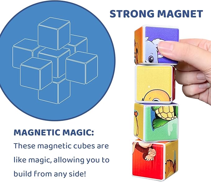 Magnetic Blocks for Toddler Toys, 6 Packs Total 24 PCS in 36 Patterns, Pack of 6 Random Themed Puzzles Bundle, Sensory Montessori STEM Travel Toys for Kids