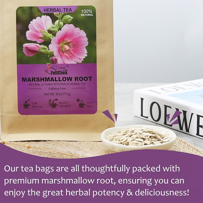 FullChea - Marshmallow Root Loose 6OZ/171g - Premium Natural Dried Cut & Sifted Althaea Officinalis - Non-GMO - Caffeine-free - Respiratory Support & Promote Digestion