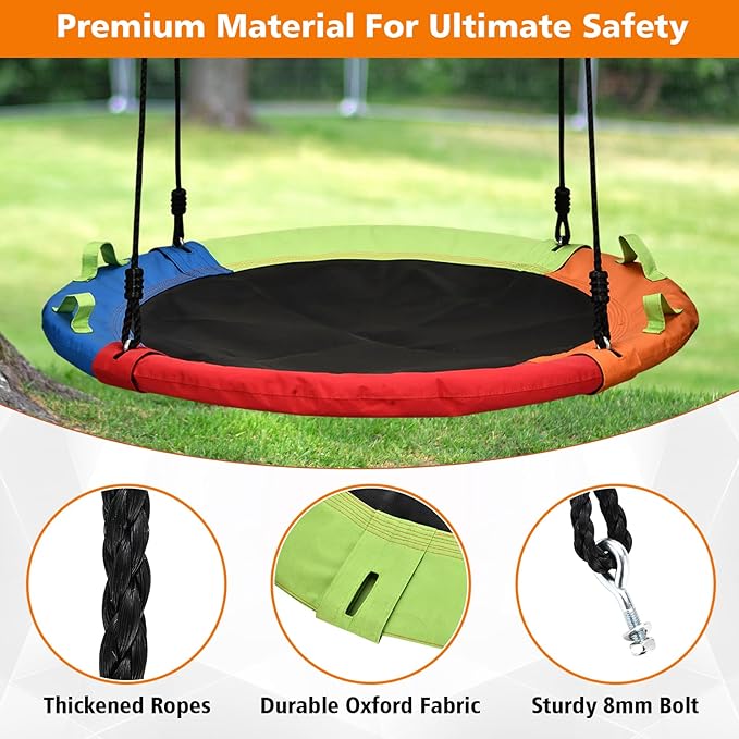 Tree Swing, Saucer Swing, 48 inch 900lbs Weight Capacity, with Adjustable Hanging Straps, for Backyard Outdoor, Multicolor, Circle Round Disc, Gifts for Kids