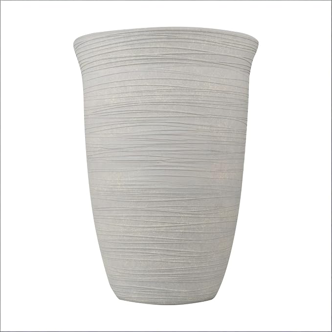 15 Inch Resin Vase, Cement Look Outdoor Indoor Planter, 14 Gallon Capacity with Drainage, Weather-Resistant for Patio, Porch, Trees