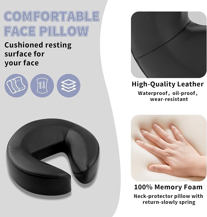 TOROKOM Massage Portable Face Down Massage Kit for Desk and Table Top, Adjustable Headrest Face Pillow Cradle & Chest Pad, Black
