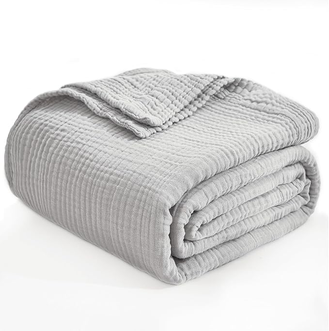EMME Muslin Blankets for Adults Throw Blanket for Couch Breathable Gauze Soft Lightweight Airy Light Grey Twin XL 66" x 90"