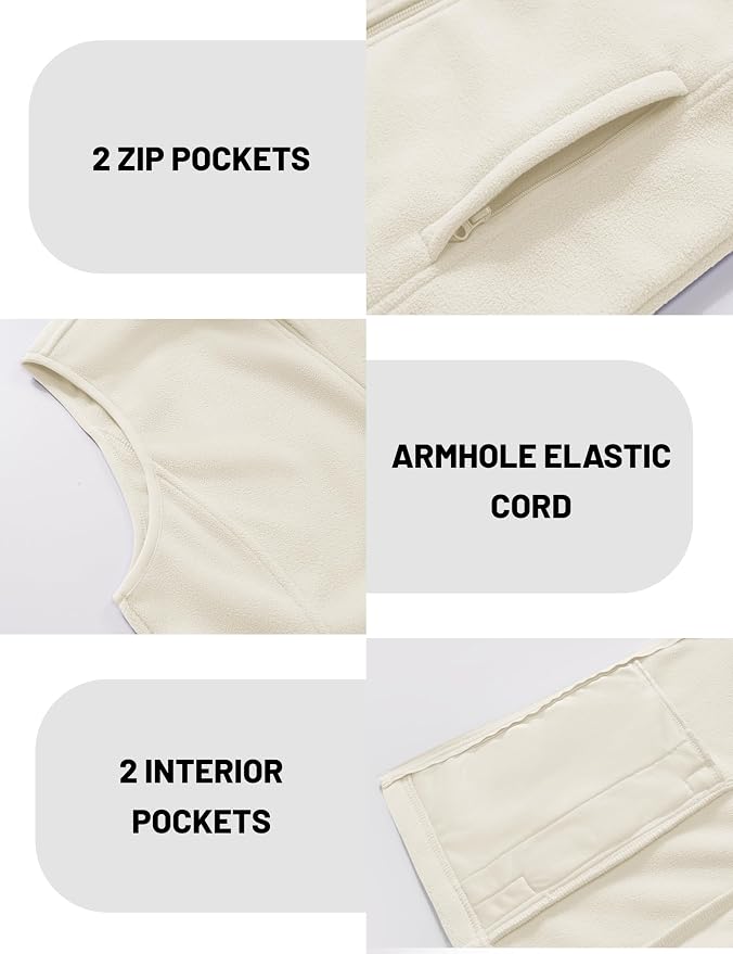 MAGCOMSEN Women's Fleece Vest Outerwear Sleeveless Lightweight Zip Jackets Warm Soft Vests with Zipper Pockets