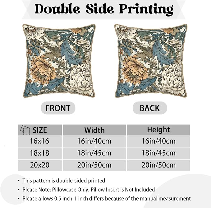 KSLIDS Vintage Flowers Soft Velvet Throw Pillow Covers Set of 2 Floral Plant Leaves Decorative Pillow Covers 18x18 Inch Yellow White Flowers Pillow Case for Sofa Couch Bedroom Farmhouse Home Decor