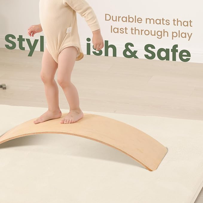 Huloo Sleep Baby Play Mat for Floor,1.3" Thick Elasti-Foam 50"×50" Playpen Mat for Tummy Time,Water Repellent Soft Coral Velvet for Toddler,Infant,Kids,Non-Slip Backing Safe for Crawling(Cream)