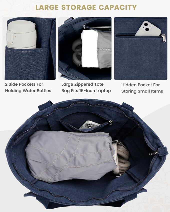Gonex Yoga Mat Bag, Yoga Gym Bag Tote Bag with Multi Pockets For Women Men, Canvas Yoga Mat Carrier Take in Out Mat Easily For Pilates Travel Workout Office