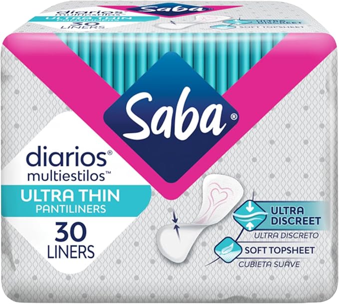 Saba Diarios Ultra Thin Multishape Pantiliners, Flexible & Versatile Panty Liners, 4-Pack of 30 Pads (120 Count)