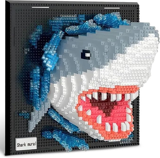 Shark Animal 3D Wall Art Micro Mini Building Blocks Set for Adults, Unique Home Wall Decor or Table Display, No Compatible with Lego, Ideal Birthday Toy for Kids Teens (2166 PCS)