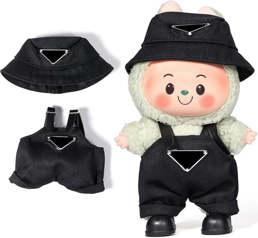 AICase for 17cm Doll Clothes/Outfit,Clothes Set for 17cm Doll,2 Piece Set Hat Clothing,Boys and Girls Stylish Adorable Dolls Clothes Accessories_Black