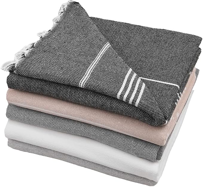HAVLULAND Set of 5 Turkish Beach Towel Oversized 39x71 Turkish Bath Towels Highly Absorbent Quick Dry Extra Large Sand Free Beach Towels for Beach Pool Spa Gym Yoga Travel Camping Blanket