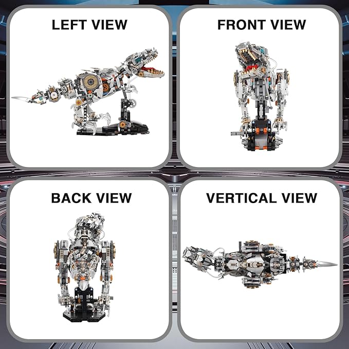 Mechanical Dinosaur Building Blocks Linkage Kit, Jurassic Animal Tyrannosaurus Rex Model with Lighting & Display Stand, STEM Toy DIY Desktop Ornament for Kids Ages 12+, Birthday Gift Idea