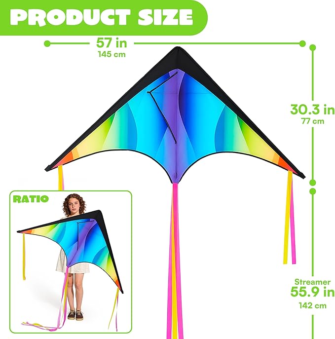 JOYIN 3 Packs Large Delta Kite Gradient Rainbow, Easy to Fly Huge for Kids and Adults, Large Delta Beach Kite for Outdoor Games and Activities