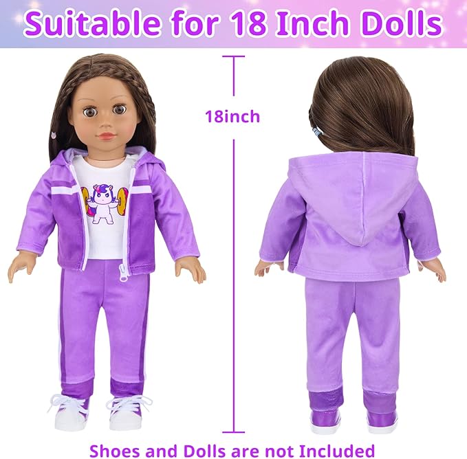 Ecore Fun 18 Inch Doll Clothes and Accessories- Sport Outfit Set, 10 Pcs Girl Doll Clothes Include Sweatshirt Suit, Sport Bag, Headbands ect- Fit Sports Dress up Game