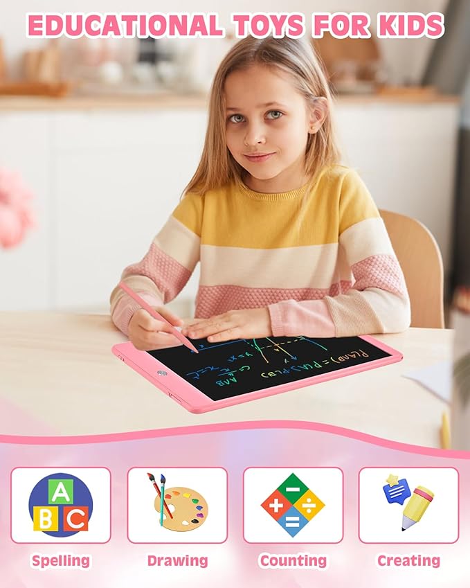 PINKCAT LCD Writing Tablet, Doodle Board Toys Gifts for 3-8 Year Old Girls Boys, 10 Inch Mess Free Coloring Books, Drawing Pad for Kids, Gifts for Toddler Christmas Stocking Stuffers Travel, Baby Pink