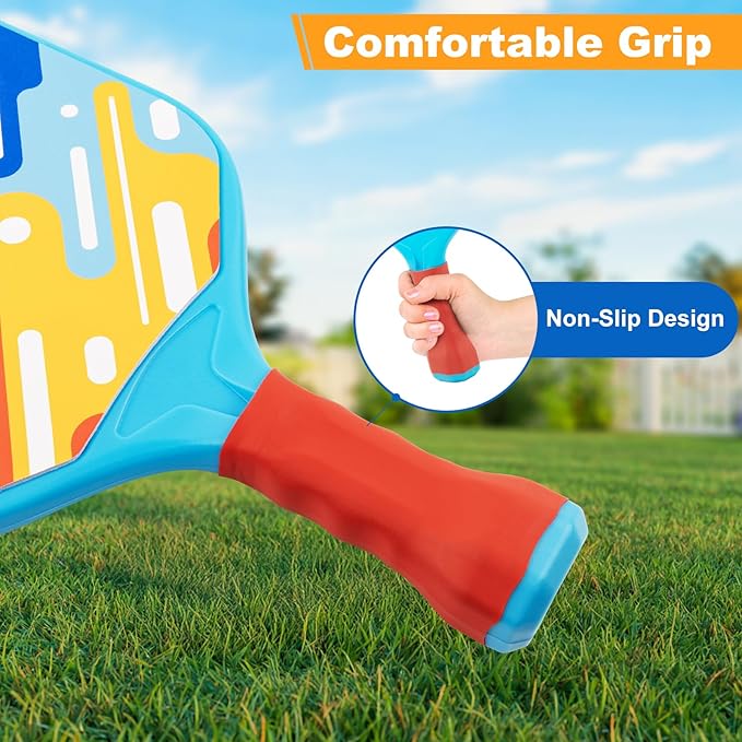 Kids Pickleball Paddles Outdoor Toys for Kid Ages 4 5 6 7 8 Year Old Boy Girl Stocking Stuffers, Beginner Easy to Use Yard Ball Games Set of 2, Lightweight Grip for Small Hands