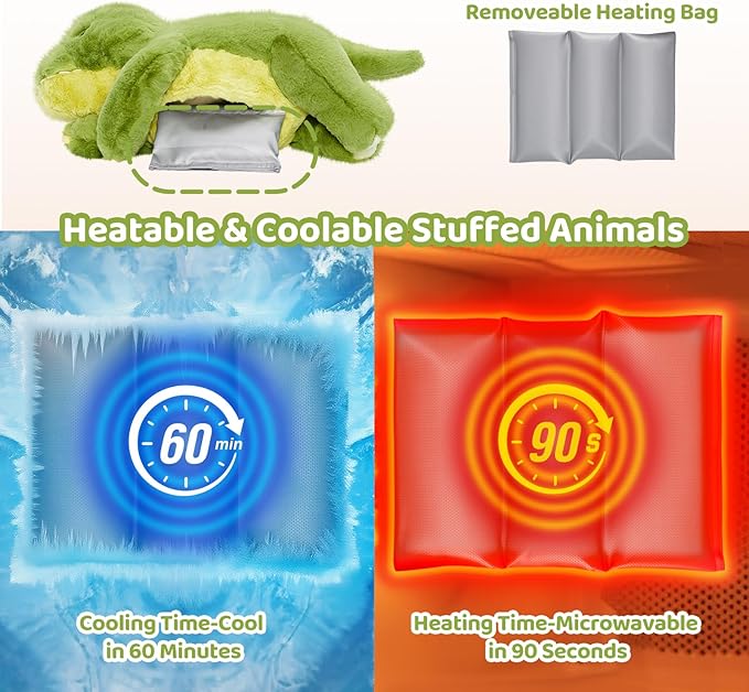 Weighted Stuffed Animals with Microwavable Heating Pad - 5lb Adjustable, Heatable & Coolable Dinosaur Plush for Relaxation, Removable Inner Pad, Plush Gift for Kids Adults (23 Inch)