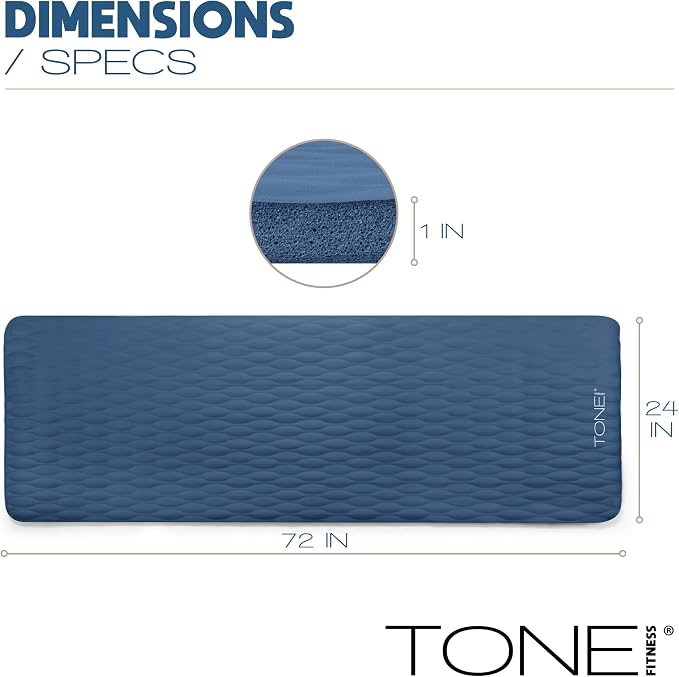 Tone Fitness 1-Inch Thick Yoga Mat | High-Density, Non-slip Exercise Mat with Carrying Strap for Yoga, Pilates, & Home Gym Workouts | Multiple Options