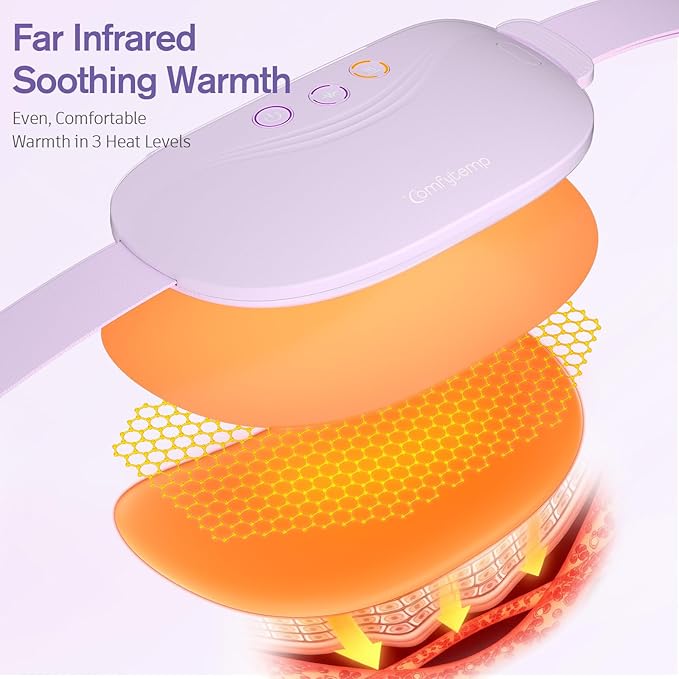 Comfytemp Portable Belly&Back Heating Pad for Period Cramps, FSA Eligible HSA Menstrual Cordless Abdominal Massager, Electric Wearable Rechargeable Belt with 3 Heat 3 Vibration 2 Intensity, Women Girl
