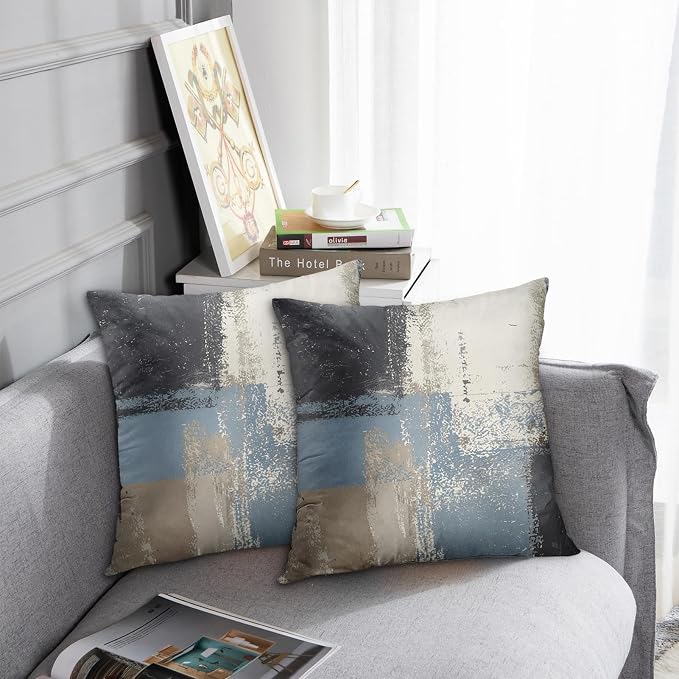 Emvency Throw Pillow Covers Set of 2, 18 x 18 Inch, Blue Grey | Abstract Modern Painting Outdoor Decorative Square Pillow Cases Couch Cushion Case for Couch Bed Sofa Living Room Home Decor