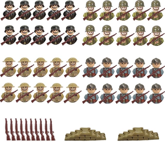 WW2 Military People Building Set Army Men Action Figures, World War 2 Soldier Figures American vs German Army Battle WW2 Playset / 100 pcs (Armey Men 2)
