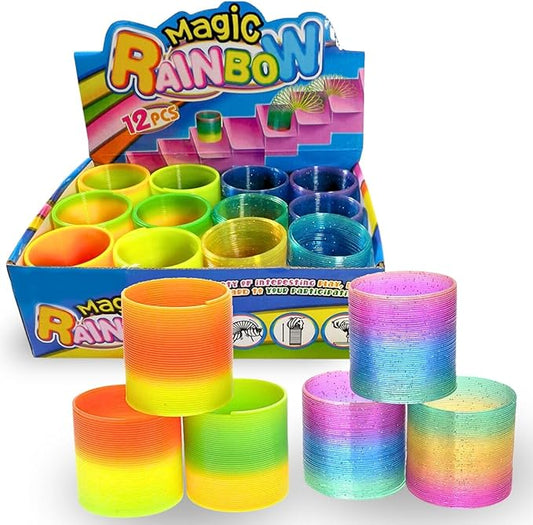 Liberty Imports 12 PCS Magic Rainbow Coil Springs - Small Colorful Neon Plastic Bulk Toys for Kids Birthday Party Favors, Goodie Bag Fillers, Party Prizes (2.5 Inches)