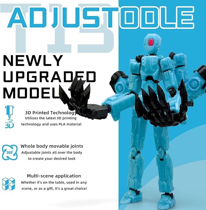 8Inch T13 Action Figure Assembly Completed,3D Printed Multi-Jointed Movable Toy Nova 13 Action Figures Desktop Decorations for Game Lovers Toy (Blue Luminous Blue)