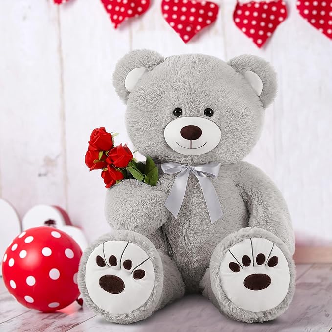 MorisMos Giant Stuffed Animal, 36in Big Gray Teddy Bear for Baby Shower, Life Size Plush for Kids, Girlfriend, Birthday, Valentines