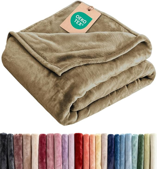 Fleece Blanket King Size - Ultra-Soft Warm Flannel Fleece Blanket - Camel | Soft, Warm, Outdoor Picnic Blanket for Camping, Travel, Lightweight, Cozy, Anti-Static, Home Decor Gifts for Men & Women