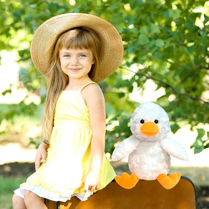 Rose Duck Plush Stuffed Animal, Cute Furry White Duck Toy, Soft Cuddly Plushie Hugger Toy for Boys Girls, Gifts for Kids or Girlfriend, 9 Inches