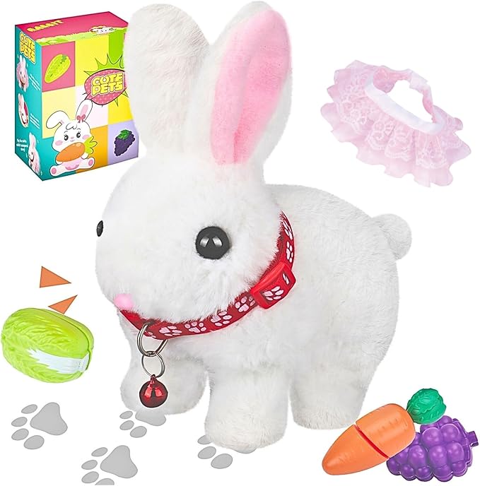 Walking Bunny Toys for Kids, Bunny Stuffed Animal Interactive Electronic Toys, Swinging Ears, Twitching Mouth and Nose, Easter Christmas and Birthday Gift, Suitable for Toddlers 3, 4, 5, 6, 7Years Old