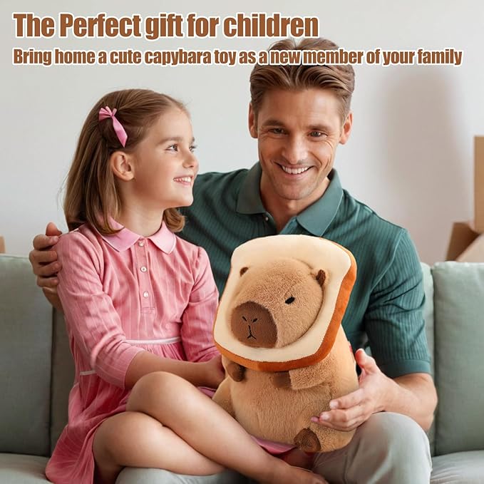 12" Capybara Plush Toy Kawaii, Cute Capybara Stuffed Animal with Wearable Bread, Soft Plushies Doll Bread Pillow for Girls Boys Kids Adults, Birthday Decorations Gifts Toys