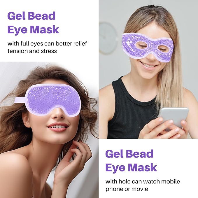 Permotary 2PCS Ice Gel Eye Mask - Hot Cold Therapy Cooling Beads, Reusable Compress Pack for Puffiness, Dark Circles, Bags, Dry Eyes, Headaches, Migraines, Stress Relief