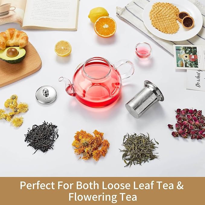DOPUDO Glass Teapot with Infuser 60OZ (1800ml) Stovetop Safe, Clear Glass Tea Pot Kettle, Borosilicate Tea Pot with Infusers Filter for Loose Tea, Tea Kettle Dishwasher Safe