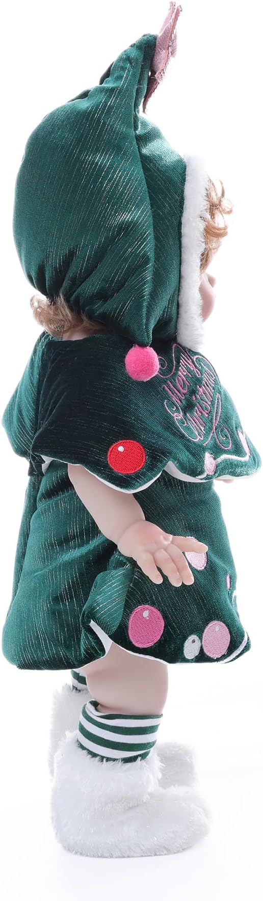 Baby Dolls, 18 Inch Realistic Reborn Full Vinyl Baby Doll with Curly Hair, Hand-Painted Lifelike Details & Cozy Outfit for Girls Ages 3+, Pretend Play, Display & Collection (Green)