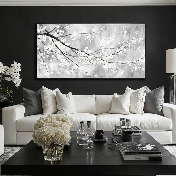 Black Framed Botanical Canvas Wall Art for Living Room 24x48 Inch