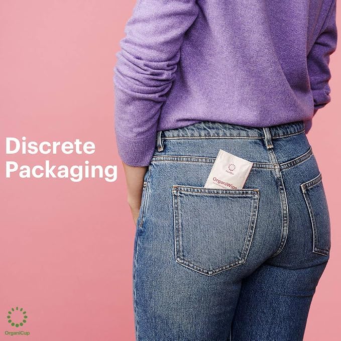 OrganiWipes – Organic Menstrual Cup Wipes 10pcs – Perfume-Free – Vegan - Individually Wrapped – Organic Cotton – Biodegradable - Not Offered in California