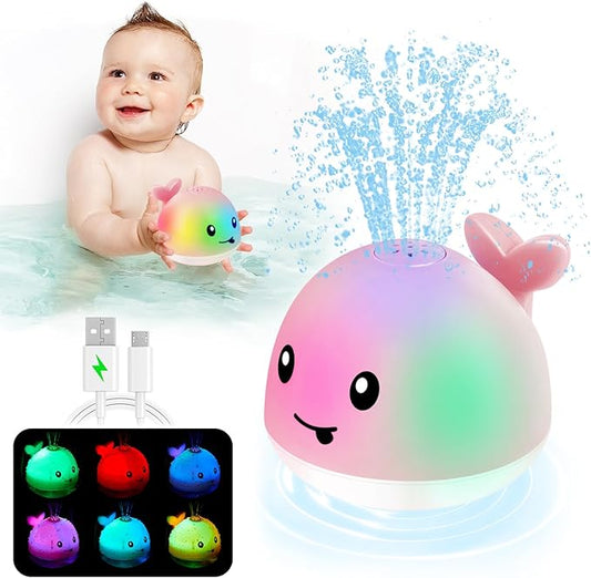 Baby Girl Bath Toys, Valentines Day Gifts for Babies 1 Year Old Girl Gifts, Toddler Bath Toys for Kids Ages 1-3, Light Up Whale Bath Toy Sprinkler Baby Toys 6-12-18 Months Bathtub Fountain Toy