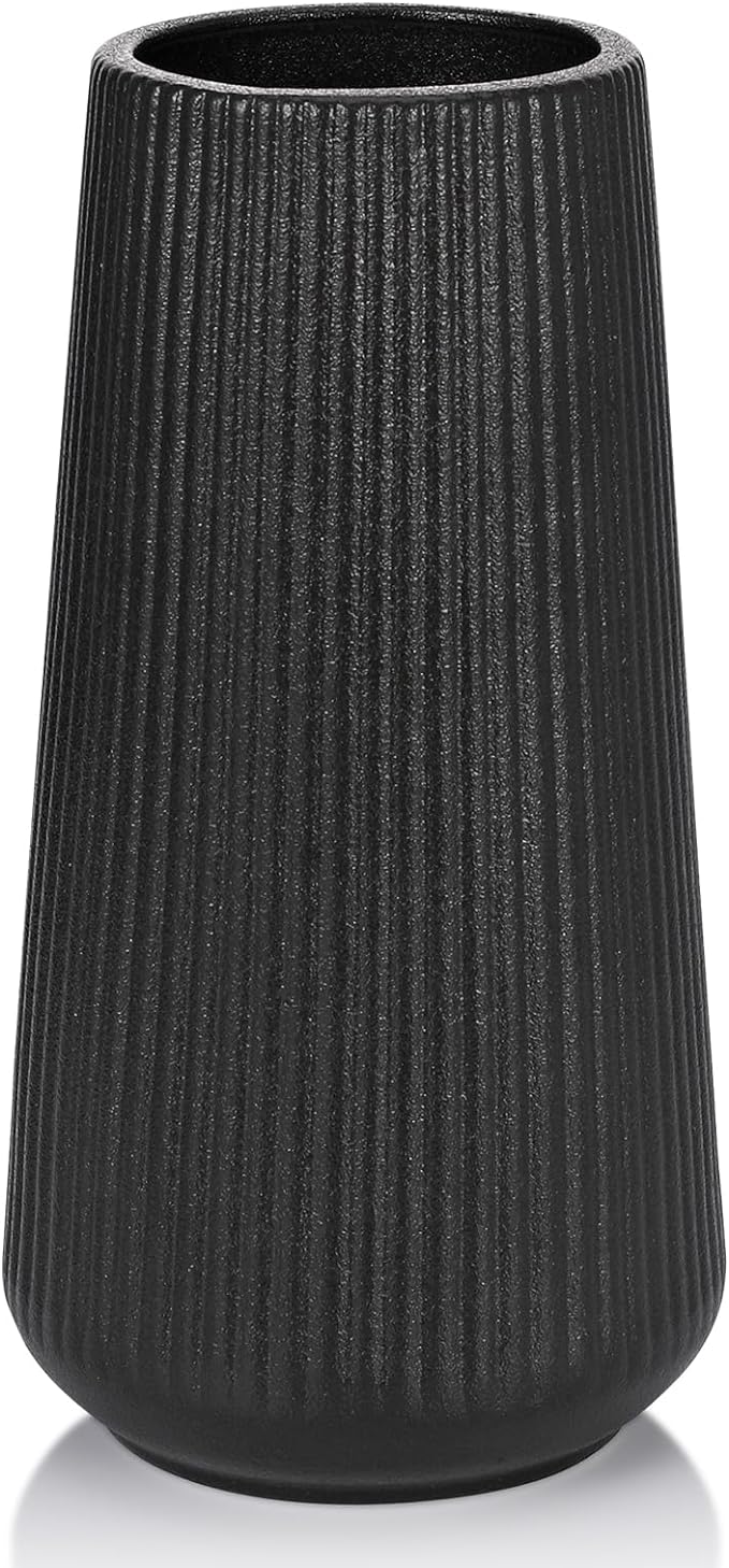 Matte Black Ceramic Vase, GUKJOB Small Cute Flower Vase for Pampas Grass, Home, Living Room, Dining Table, Farmhouse, Office Decor, Bedroom, Table, and Kitchen Shelf (Matte Black)