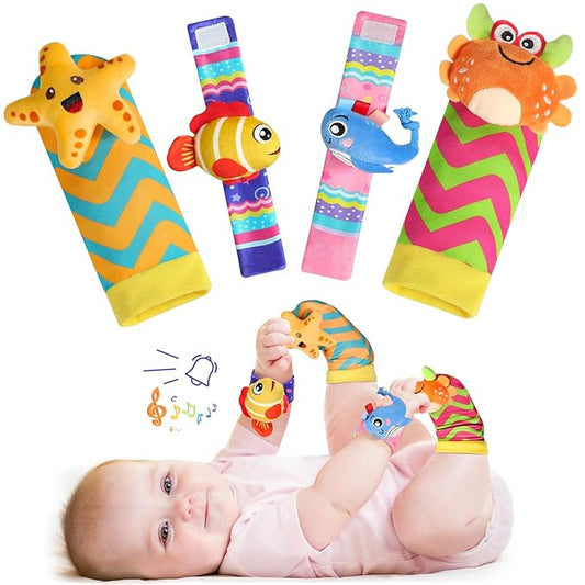 URMYWO Wrist Rattles for Baby - Rattle Socks - Foot Finder Set - Baby Toys for 0-12 Months Infant - Newborn Essentials - Early Learning Sensery Toys for Boys and Girls as Shower Gifts Valentines Gifts