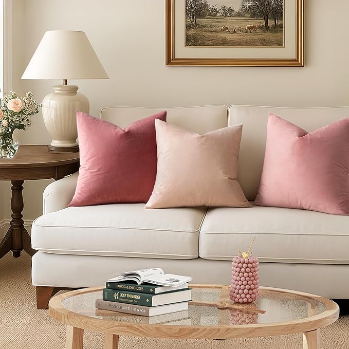 MIULEE Velvet Throw Pillow Covers 18x18 Inch Pack of 2 Dusty Pink | Soft Solid Decorative Pillow Covers, Modern Luxury Home Decor, for Couch Chair Sofa Bedroom Livingroom
