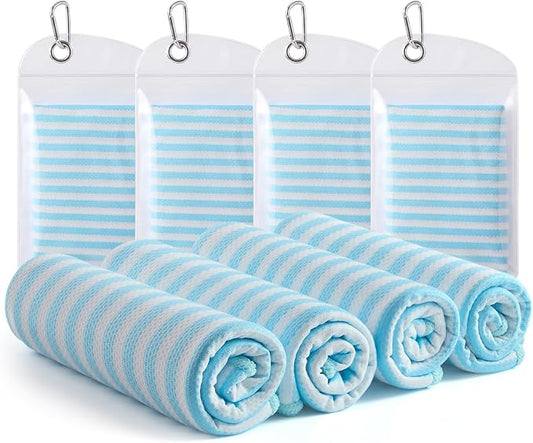 RDEKISS 4 Pack Cooling Towels for Hot Weather (40"x12"), Ice Cool Neck Towel, Soft Breathable Microfiber for Gym, Sport, Running, Yoga, Workout - Blue