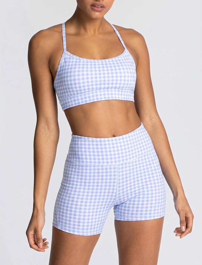 ABOCIW Workout Sets for Women 2 Piece Color Block Strappy Sports Bra High Waist Shorts Gym Yoga Pilates Outfits