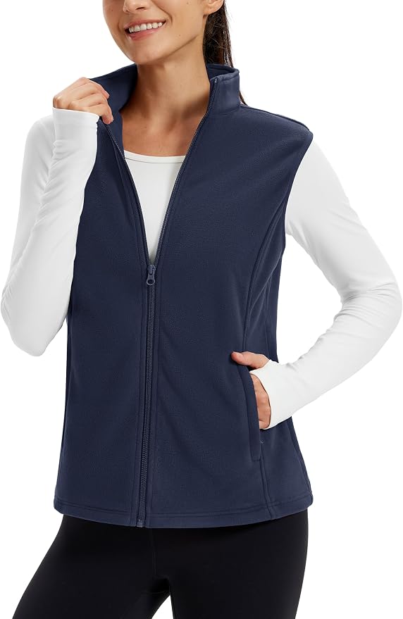 TACVASEN Women's Fleece Vest Lightweight Sleeveless Zip Jacket Outerwear | Soft Polar,Zipper Pockets,Stand Collar,Fall Winter Warm,Outdoor,Athletic,Running,Hiking,Travelling,Golf,Work