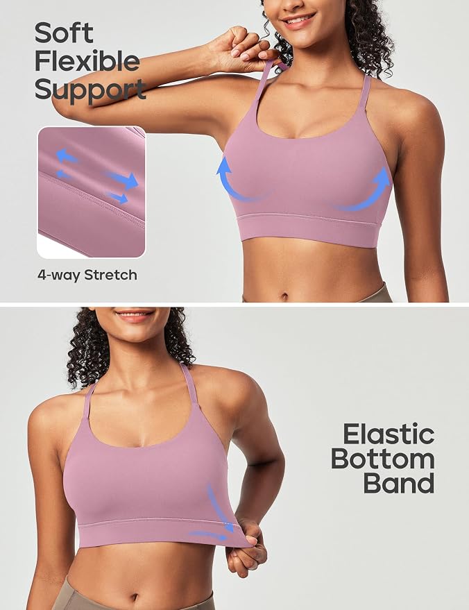 Heathyoga Sports Bras for Women Adjustable Strappy Sports Bra Y-Back Low Impact Racerback Workout Bra with Removable Pads