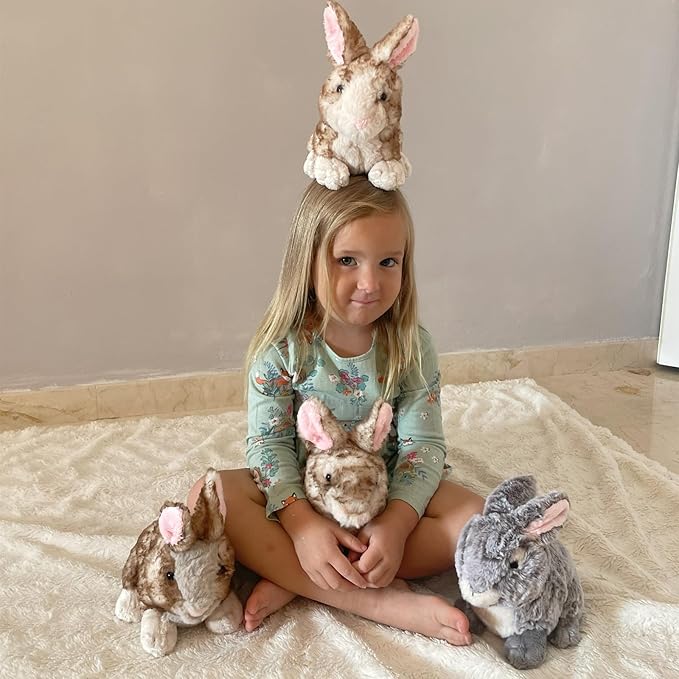 Tezituor 4 Pcs Realistic Rabbit Stuffed Animals Set, 9 Inch Big Stuffed Baby Bunny Plush Toy for Party Decoration, Cute Fluffy Plush Bunny Rabbit Bulk for Boys Girls