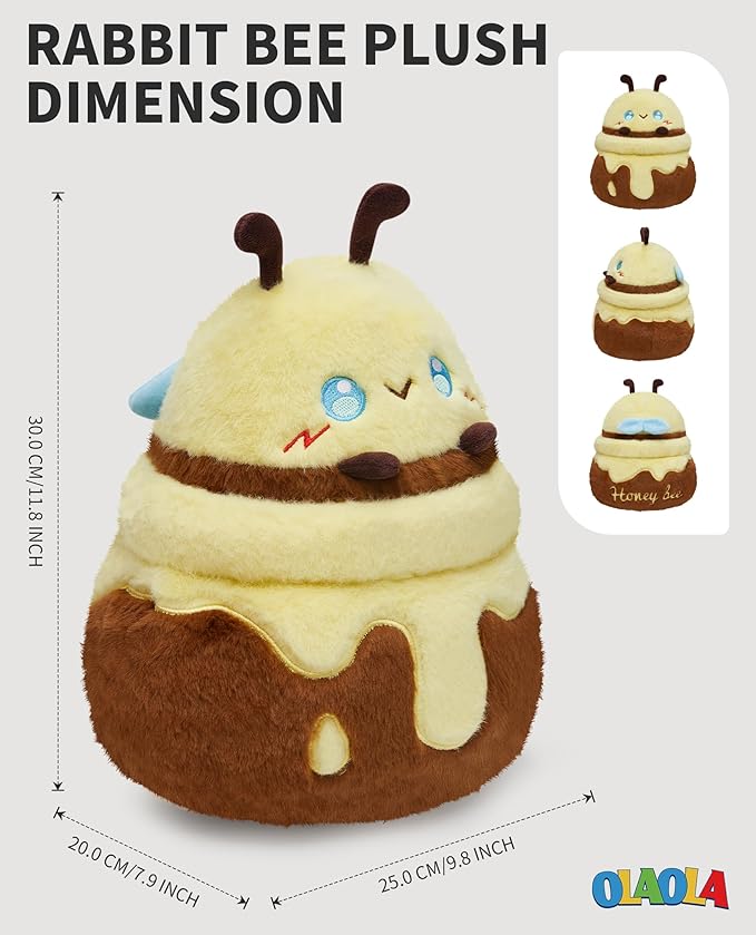 OLAOLA Cute Bee Plush Pillow, Soft Honeybee Stuffed Animals, 11.8 Inch Plushie Toy with 2 Small Bees for Kids Adults